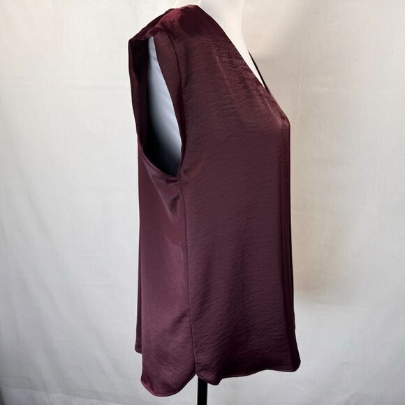 Loft Women Top Sz S Burgundy Silky Satin V-Neck Cap Sleeve - Picture 4 of 7
